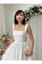 Women's White Midi Dress Square Collar Backless Bow Detailed Atlas - 3