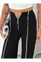 Women's High Waist Front Zipper White Striped Steel Interlock Stretchy Pants