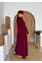 Women's Burgundy Skirt Suit with Stand Collar, Pocket Detail, Single Button, Long Atlas Weaving - 8