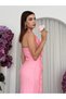 Women's Pink Midi Dress V-Neck Flounced Chiffon Sleeveless Event Dress - 3