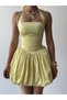Women's Sari Mini Dress Satin Halter Neckline Stylish with Gathered Balloon Skirt - 2
