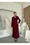 Women's Burgundy Long Cashmere Jacket with Collar, Buttons, Pockets, and Flared Cut - 8