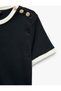 Cotton Color-Contrast Trim Decorated Buttoned Crew Neck Short Sleeve T-Shirt - 8