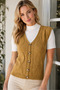 Women's Sleeveless V-Neck Cotton Hair Braided Diamond Pattern Modern Cut Stylish Casual Camel Knitwear Vest Cardigan - 5