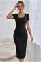 Women's short sleeve round neck slit midi camisole dress - 5