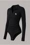 Black Long Sleeve Ribbed Polo Collar