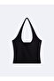 Halter Neck Crop Black Tank Top