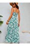 Women's Rope Strap Chest Gipe Detailed Patterned Long Single Jersey Dress - 3