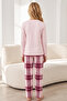 Salmon Plaid Patterned Cotton Lycra Knitted Pajama Set26241184 - 5