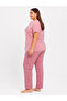 Plus Size Women's Summer Short Sleeve Awesome Pink Pajama Set - 3