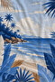 Retro Blue Beige Tropical Palm Tree Beach Towel with View of the Coast Pattern 70X150 - Cotton Bath Towel - 3