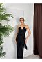 Women's Black Halter Neck Belted Double-Breasted Look Wide-Leg Long Jumpsuit - 2