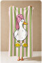 Pop Art Pink Turbaned Goose Striped Fun Patterned 70X150 Beach Towel - Cotton Bath Towel - 2