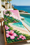 Tropical Pink Hibiscus Koy Patterned 70X150 Beach Towel - Digital Printed Fade-Resistant Bath Towel - 5