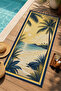 Retro Yellow Navy Blue Palm Tropical Beach Patterned 70X150 Beach Towel - Cotton Bath Towel - 5