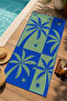 Retro Blue Green Palm Tropical Coastal Patterned 70X150 Beach Towel - Cotton Bath Towel