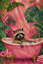 Maximalist Bathtub with Raccoon Tropical Leaf Pattern 70X150 Beach Towel - Cotton Bath Towel - 3