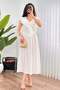 Women's White Midi V-Neck Ruffle Detailed Woven Dress with Elastic Waist