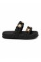 Girl's Black Double-Strapped Knitted Casual Comfortable Summer Slippers with Accessory Detail - 2