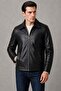 Jemas Men's Black Genuine Leather Zippered Jacket