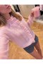 Stylish and Minimalist Pink Women's Knitwear Cardigan with Ruffles - 4