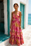 Silk Long Batik Patterned Ruffled Long Gipeli Dress Std 34-38