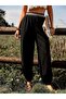 Women's High Waist Pera Pants with Elastic Waistband and Draped Design