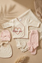 Amoré 100% Cotton 5-Piece Newborn Baby Girl Hospital Discharge Set - Ecru & Salmon'Love Me' Embroidered Pre - 6