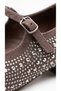 Iskor Women's Ballerina Mary Jane Round Toe Stoned Strap Buckle Flat Sole Daily Evening Dress Shoes 2 cm - 3