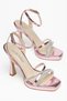 Women's Pink Mirror Stone Platform Heeled Shoes - 3