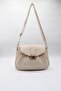 Women's Drawstring Detailed Metal Magnet and Zipper Closure Lined Crossbody Shoulder Bag - 3