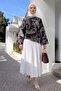 Buta Patterned Asymmetrical Blouse Y0166 - Dark Brown - 3