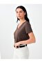Bitter Brown Straight Cut V-Neck Modal Basic T-Shirt - 4