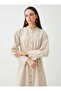 Straw Belt Detailed Full-Length Buttoned Hijab Dress - Beige Striped - 6