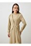 Asymmetrical Closure Detailed Linen Blend Hijab Dress - Dark Beige - - 5