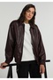 Regular Fit Shirt Neck Zippered Lined Coated Women's Burgundy Coat Pu