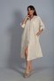 Women's Italian Cotton Pocket Embossed Floral Embroidery Oversize Long Dress - 2