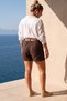 Brown Pocketed Pleated Belted Elastic Waist Double Leg Casual Linen Look Woven Shorts 50 63 - 8