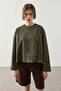 Basic Long Sleeve T-Shirt with Front Stitching Khaki - 4