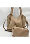 Women's Shoulder Bag Beige 2-Piece Bag Set Zippered Strap Daily Bag Stylish Handbag Cn11 - 2