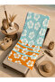 Turquoise Orange Striped Floral Patterned 70X150 Beach Towel - Digital Printed Bath Towel - 5