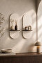 Mirova Modern Striped Design Set of 2 Decorative Wall Shelves Cream & Coffee - 2
