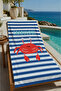 Navy Blue White Striped Orange Crab Patterned 70X150 Beach Towel - Digital Printed Bath Towel