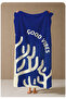 Navy Blue Good Vibes Written Minimal Hand Patterned 70X150 Beach Towel - Digital Printed Bath Towel - 4