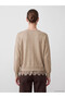 Brown Crew Neck Lace Detailed Women's Knitwear Sweater - 4