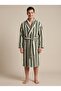 Cotton Paris Maison Stripe Premium Series Jacquard Striped 100% Cotton Shawl Collar Luxury Unisex Bathrobe - Forest Green - 2