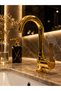 Gold Lavabo Bataryası Gold Color High Model 360 °   Swivel Spout Bathroom Faucet
