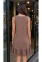 Women's Black V-Neck Sleeveless Skirt with Ruffle Detail Viscose Elastane Relax Dress - 5