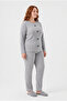 Plus Size Ribbed Seasonal Gray Pajama Set - 3