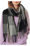 Women's faux cashmere scarf powder blue plaid tassel warm.